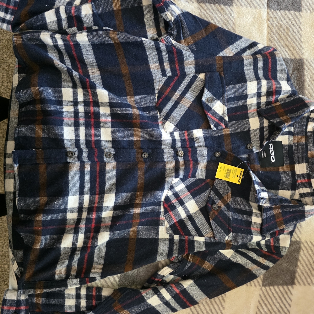 RSQ Navy, White & Brown Plaid Button-Down Shirt
